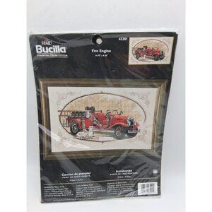 Bucilla Counted Cross Stitch Kit #43201 Fire Engine w/Dalmatian Dog NEW